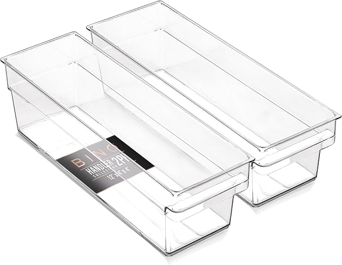 BINO | Plastic Storage Bins, Small - Shallow | THE HANDLER COLLECTION | Multipurpose Organizer Bins | Kitchen Pantry Organizers and Storage | Clear Containers for Organizing Home | Freezer Organizer by BINO