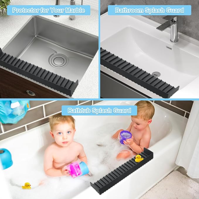 Silicone Faucet Splash Guard 4" x 20", Faucet Water Catcher Mat, Longer Silicone Sink Mat for Kitchen, Bathroom, Laundry Room, Farmhouse for Quartz Kitchen Sink（Black） - Image 7