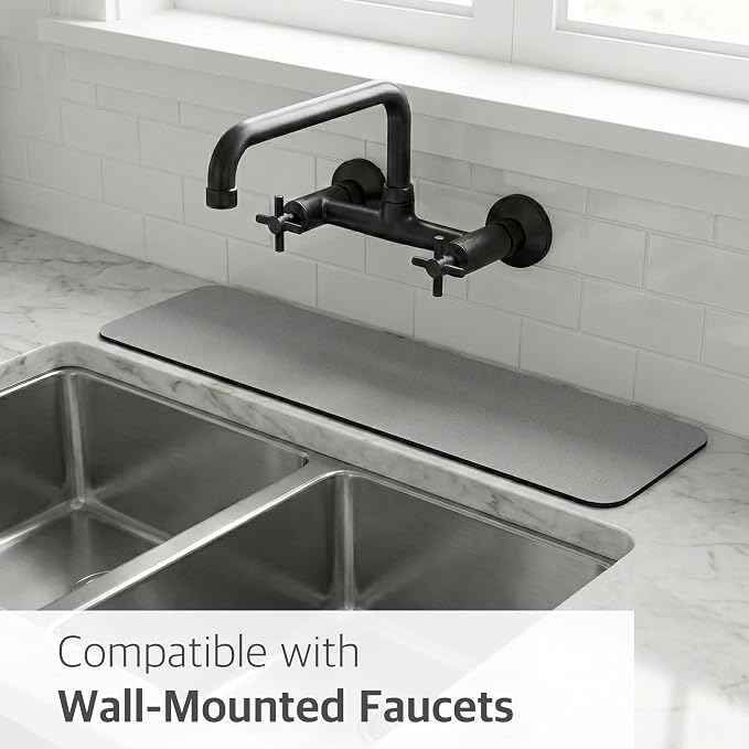 Customizable Kitchen Sink Faucet Mat: 24"Lx4"W Absorbent Splash Guard | Non-slip Fabric Rubber Mat, Cut to Fit Oval Rectangle Square Faucet & 2,3,4 Holes Irregular Sink with Soap Dispenser Air Gap - Image 7