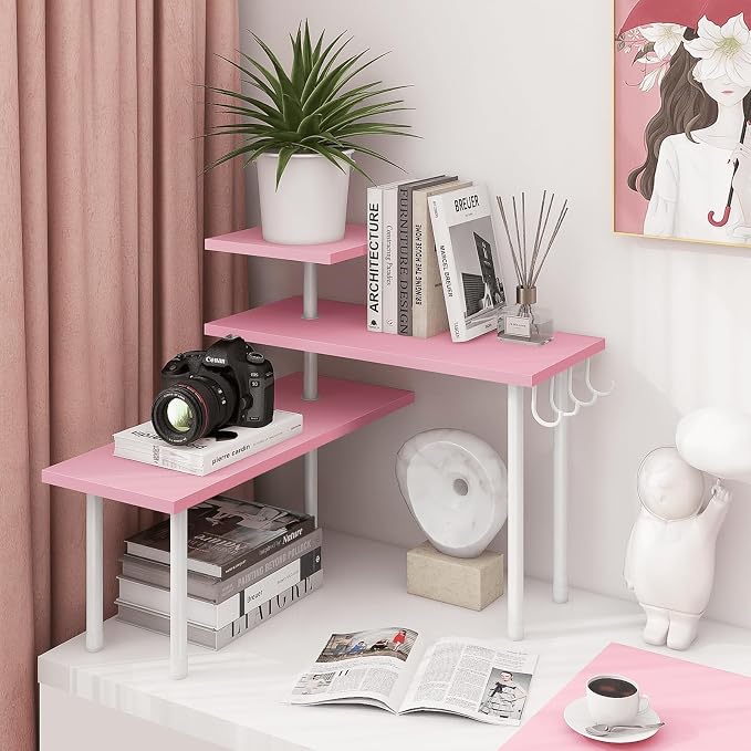 3-Tier Counter Organizer Shelf for Bathroom, Corner Shelf for Countertop, Over Sink, Make Up, Dresser Table, Desktop - Pink - Image 6