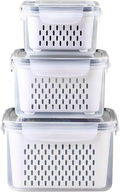 3Pack Fridge Food Storage Container Set with Lids with Strainer, Fruit Vegetable Storage Containers Keep Fruits, Vegetables, Berry, Meat Fresh longer, BPA-Free Plastic Produce Keepers by Ronanemon