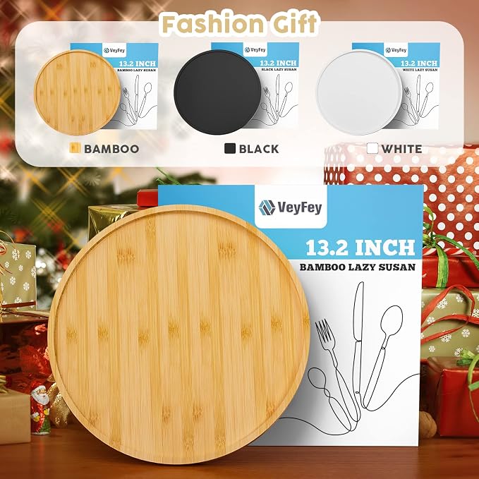 Lazy Susan Organizer, 13.2 Inch Non-Skid Bamboo Turntable | Kitchen Table Cabinets Closets and Kitchen Islands, Wood Turntable for Kitchen Countertop Organizer - Image 5