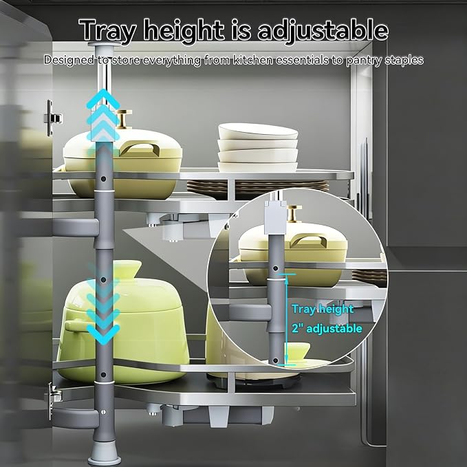 Blind Corner Cabinet Pull Out Organizer, 2-Tier Shelf, Adjustable Height | Fits 16" Cabinet Openings, Right Swing for Left Hinges, Adjustable Height Design, Blind Corner Cabinet for Kitchen Storage - Image 4