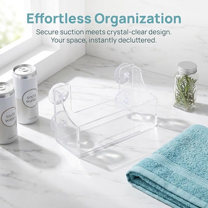 Suction Cup Refrigerator Rack Kitchen Storage Shelf Clear Acrylic | Fridge Organizer for Beverage Cans Spice Jars Firm suction Fits Refrigerator Side Microwave Washer Dryer 8.65X4.72X3.14 In - Image 8