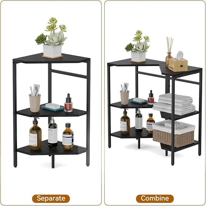 CADUKE Pedestal Sink Shelf, 2 Pack Under Sink Organizers and Storage, Black | 3-Tier Under Pedestal Sink Storage, Bathroom Under Vanity Storage Shelves, Corner Shelf Stand, For Kitchen, Living Room - Image 4