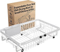 White Dish Drying Rack Over The Sink with Utensil Holder | Expandable Stainless Steel Dish Drainer for Small Kitchen, Apartment, RV, Counter Space Saving, Perfect Fit, Rustproof by MAJALiS