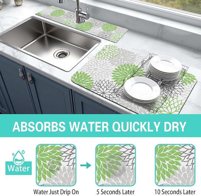 Dish Drying Mat for Kitchen Counter Matt, 2PCS 24"x18" Dish Drainer Mat & 24"x5.5" Sink Splash Guard, Super Absorbent Non-slip Rubber Backed - Image 3