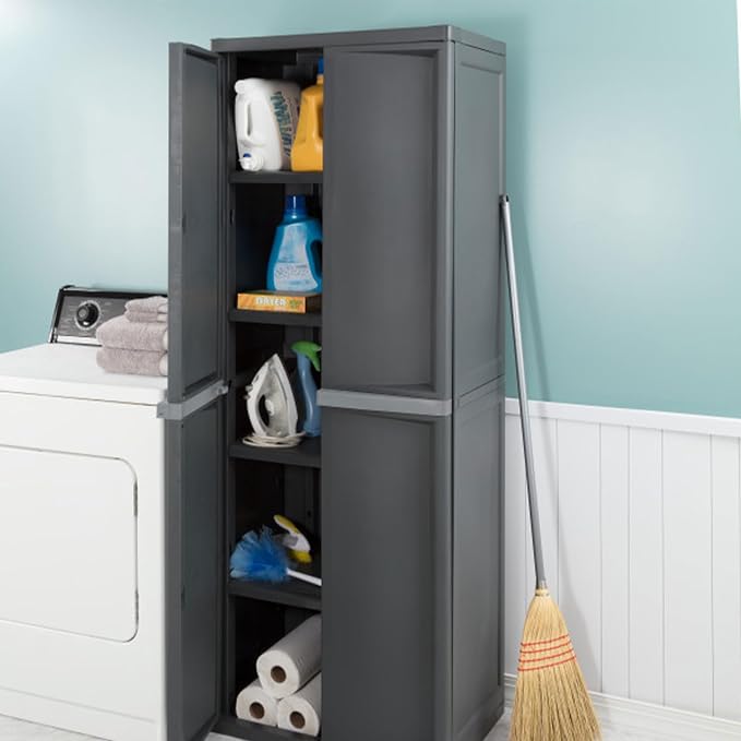 Sterilite 4 Shelf Cabinet, Lockable Utility Storage, Gray, 2-Pack | Adjustable Shelves - Plastic Shelving Unit for Organizing Garage, Pantry, Basement, Laundry Room or Mudroom - Image 6