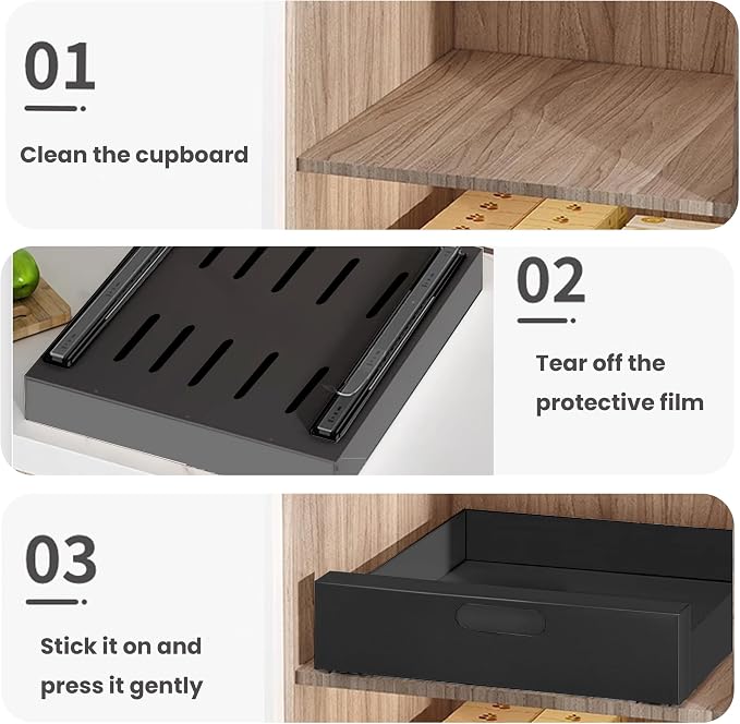 21'' Deep Pull Out Cabinet Organizer, 10'' Wide Sturdy Pull Out Drawers for Face Frame or Frameless Cabinets Adhesive, Slide Out Shelves for Pantry,Kitchen, Bathroom and Living Room - Image 3