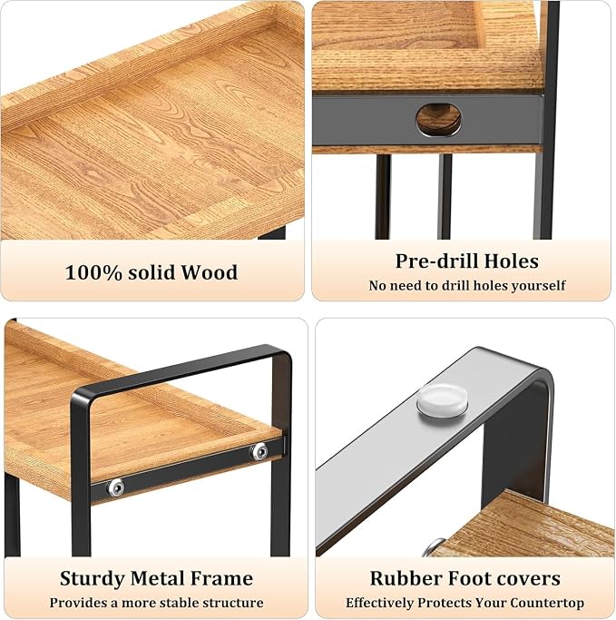 Coffee Station Organizer for Counter,Condiment Storage Caddy for Kitchen,2 Tier Wooden Shelf for Coffee Bar Accessories,Coffee Bar Organizer for Kitchen, Home, Office-Brown - Image 9