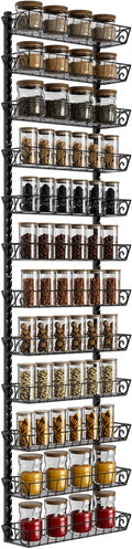 SWOMMOLY Wall Mount Spice Rack Organizer, 12-Tier Adjustable Dual-Use Shelf | Hanging Spice Rack Organizer, Kitchen Pantry Cabinet Storage Holder for Spices, Mason Jars, Bottles & Cans, Black by SWOMMOLY
