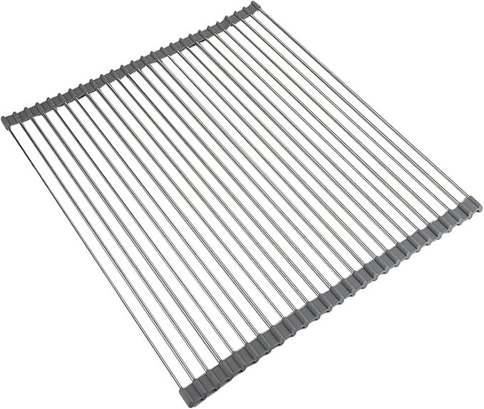 Ahyuan Roll up Dish Drying Rack Over The Sink Kitchen Roll up Sink Drying Rack Portable Dish Drainer Foldable Dish Drying Rack (Warm Gray, 20.5''X19.7'') by Unknown