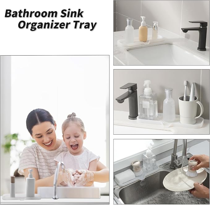 MicoYang Silicone Soap Dish with Drain Spout — Self-Draining Double Sink Organizer Tray for Kitchen & Bath, Dispensers, Sponges & Soap Holder, Non-Slip & Dishwasher Safe, Translucent (Large, 12"×4") - Image 3