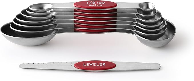 Spring Chef Stainless Steel Magnetic Measuring Spoons Set of 8, Red | Dual Sided Metal Teaspoon & Tablespoon Measuring Spoons with Leveler for Dry & Liquid Ingredients, Fits in Kitchen Spice Jars - Image 8