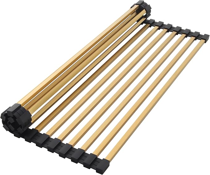 Roll Up Dish Drying Rack 15 Tube 11.42" x 17.72" Kitchen Sink Rack Over the Sink Dish Drying Rack Stainless Steel Dish Rack Heat-Resistant Dish Drainer, Gold by MONSINTA