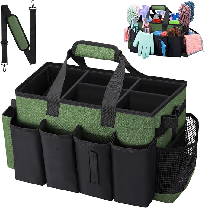 Wearable Large Cleaning Caddy Bag for Housekeepers (Green) | Cleaning Supplies Organizer with Adjustable Shoulder, Waist & Handle Straps, Detailing Bag for Kitchen Supplies by wigojoy