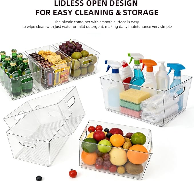6 Pack Thick Clear Stackable Storage Bins, Cabinet Organizer, Plastiic Containers with Handle for Kitchens, Bathrooms and Fridge and Desktop - Image 6