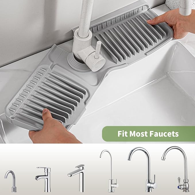 24 Inch Longer Silicone Faucet Mat, 7°Slope Fast Self-draining | Faucet Mat for Kitchen Sink, Silicone Sink Splash Guard, Fast Drying Tidy Faucet Mat Splash Guard - Image 4