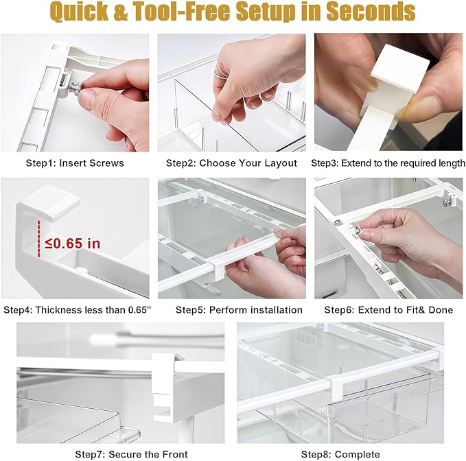 Refrigerator Organizers Storage Fridge Drawer, Storage Containers - 1pc(S) | Under Shelf Drawer for Fruit, Deli, Cheese, Seafood, Pull Out Plastic Organizer Bins fit for Medium Fridge Shelf, Simple Use - Image 5