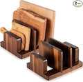2 Pack Acacia Wood Cutting Board Holder, Kitchen Rack for Cutting Boards, Lids, Bakeware Storage, Countertop Pan & Tray Holder with 3 Slots, Plate Organizer for Cabinet, Baking Sheets by Mifoci