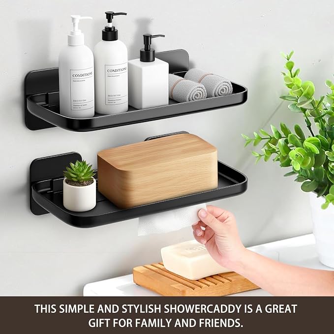 HINIHAO 2pc Wall Mounted Floating Shelf, Self Adhesive Small Shelf | No Drill Shelves for Wall, Floating Shelves Damage-Free Expand Walls Space for Living Room Kitchen Bathroom - Image 3