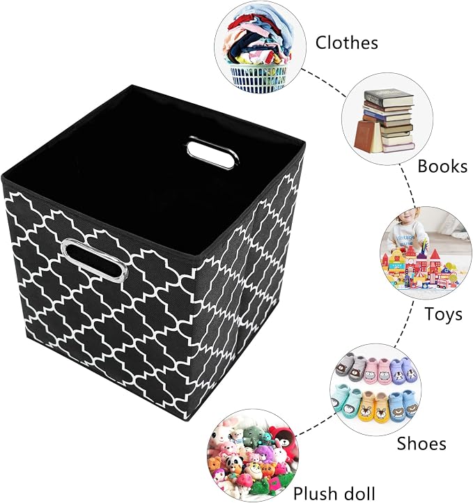 11 Inch Cube Storage Bins , Fabric Cube Organizer Bins with Handle, Foldable Cube Bins for Cloth or Accessary Storage, 11x11x11 Set of 3 (Black Light) - Image 6