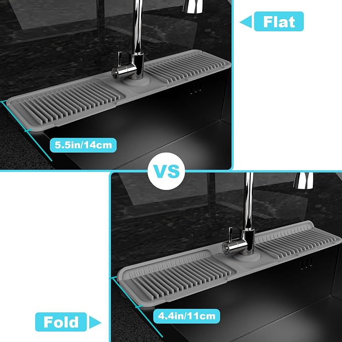 Folding sink splash guard behind faucet-faucet mat for kitchen sink-silicone kitchen faucet mat-faucet draining mat of sink accessories with button lock - Image 7