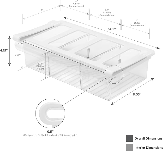 Glad Pull Out Fridge Drawer Organizer - Clip-On Under Shelf Refrigerator & Pantry Storage Bin with 3 Compartments for Fruit, Vegetables, and Deli Meat Drawer - BPA Free Clear Plastic - Image 3