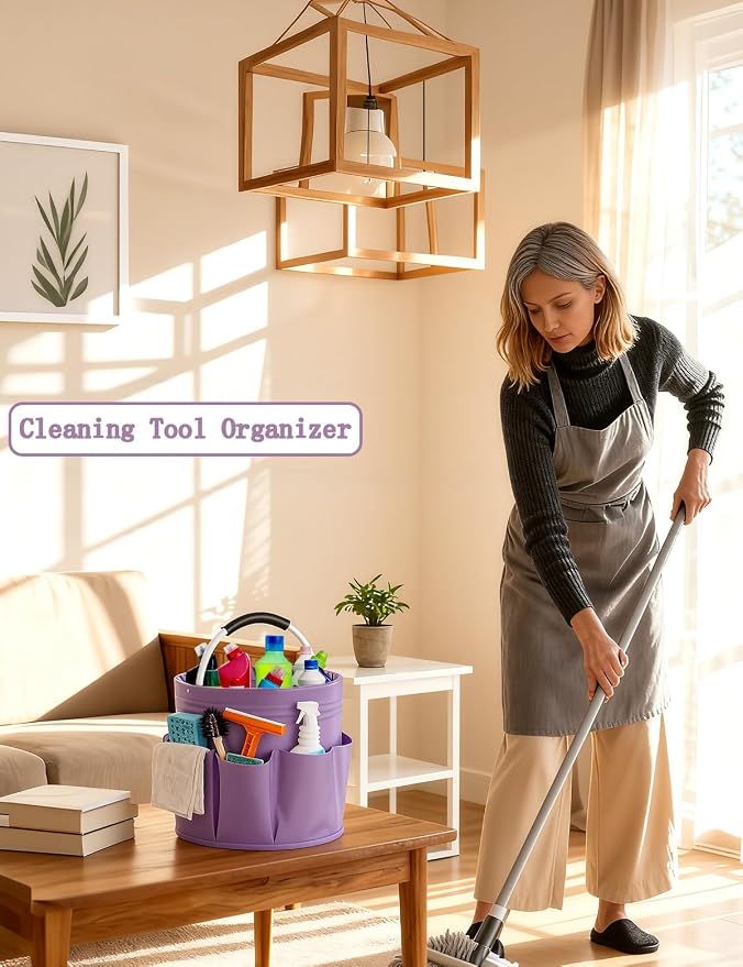 Cleaning Caddy with Handle, for Cleaning Supplies Organizer Bucket | Foldable Storage Tote with 6 Pockets,17L Large Capacity Basket for Household Organizer,Laundry Room,Bathroom & Home - Image 4