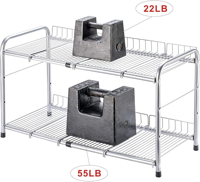 FlagShip 2 Tier Under Sink Organizers and Storage Rack Expandable Cabinet Shelf for Kitchen Bathroom Silver (17-25 inches) - Image 5