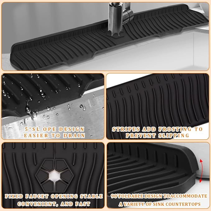 30 Inch Sink Splash Guard,Longer Silicone Sink Mat for Kitchen Bathroom,Kitchen Faucet,Silicone Sink Faucet Mat Splash Guard, Drip Protector Splash Countertop (Black) - Image 4