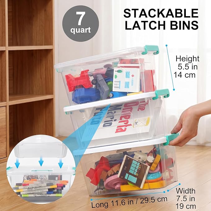 Storage Bins with Lids,7Qt Clear Stackable Storage Containers With Lids Buckle Latches.Perfect for LEGO, Crafts, Office Supplies, and Dorm Room Organization,6-Pack - Image 6