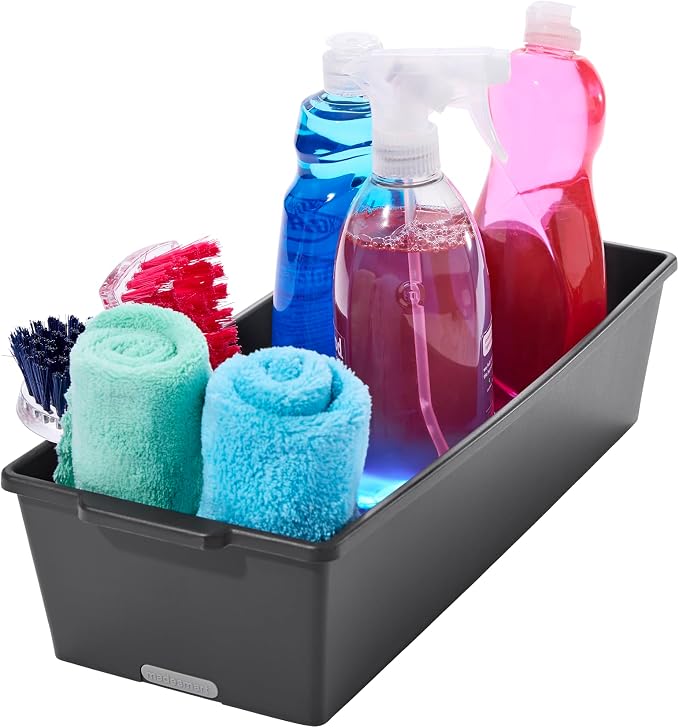 madesmart Classic Large Deep Storage Bin, Granite | non slip feet, rounded corners, soft grip handles, deep walls, easy carry, pantry bath supplies, cabinet use, woman owned - Image 2