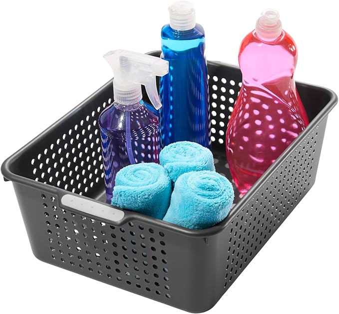 madesmart Classic Large Storage Basket with Soft Handle, Granite | non slip feet, rounded corners, side handles, easy carry, soft grip bottom, general storage, woman owned by madesmart%C2%AE