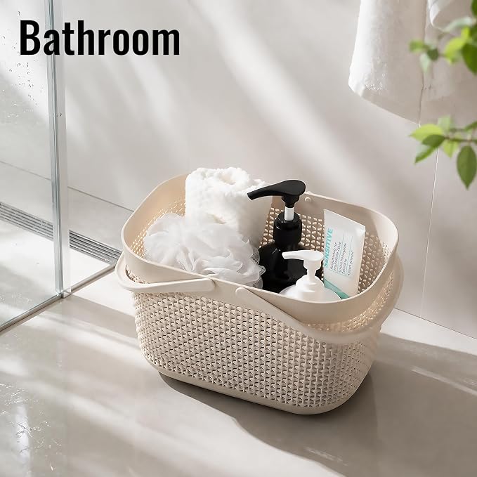 Plastic Portable Shower Caddy Basket, Storage Organizer with Handle, Beige | Bottom Drain Holes, Keep Dry, Sturdy and Durable, Easy to Carry for Bathroom, Kitchen, Dorm Room, RV, College - Image 5