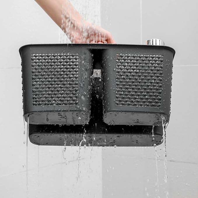 Plastic Portable Shower Caddy Basket with Handle, 3 Compartments, Dark Grey | Storage Organizer with Drain Holes, Sturdy and Durable For Bathroom, Kitchen, College Dorm, Sink, Camping - Image 4