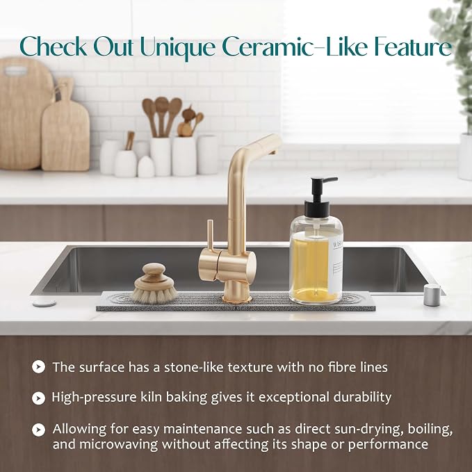 Stone Faucet Mat for Kitchen Sink, Diatomite Stone Drying Mat for Kitchen Counter, 2026 Upgraded Dishwasher-Safe & Ultra Absorbent, Food-Grade Stone Dish Drying Mat for Bottles & Utensils (20" x 3.9") - Image 7