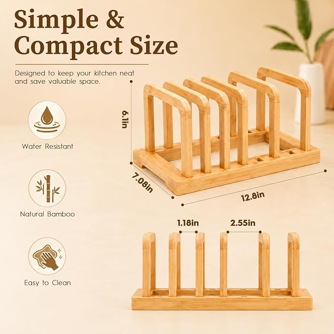 5-Slot Adjustable Cutting Board Rack,Bamboo Cutting Board Organizer Stand Holder,Chopping Board Holder,Pot Pan Lid Rack kitchen Shelf Bakeware for Kitchen Storage - Image 2