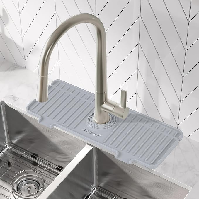 Amerner Kitchen Sink Splash Guard, Silicone Faucet Guard & Draining Mat, 10° Large Slope Sink Faucet Mat Splash Guard, Bathroom Sink Organizer, Kitchen Sink Accessories Gadgets, 14.2” x 5.1”, Gray - Image 8