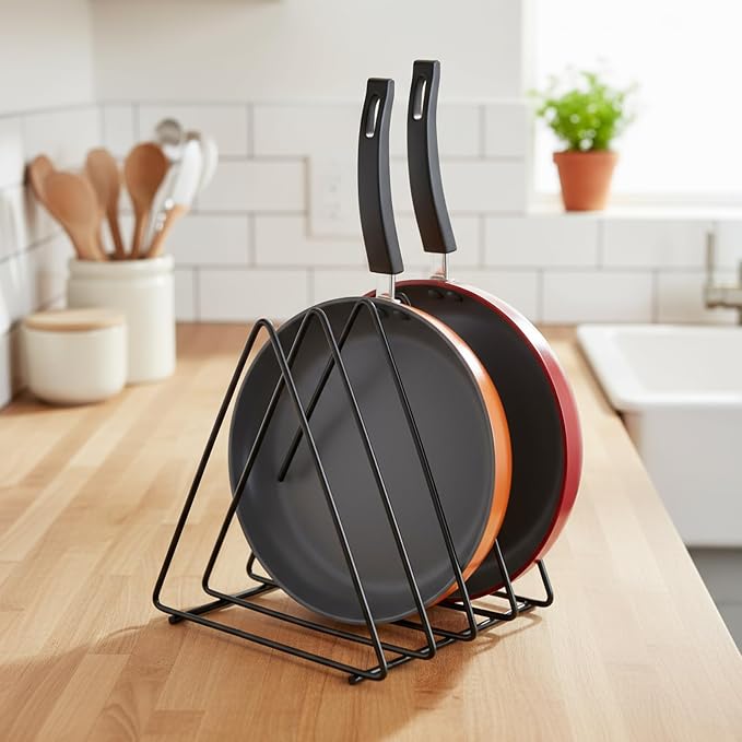 Pots and Pans Organizer 4 Slot Pan Organizers inside Cabinet Cutting Board Holder Sheet Pan Organizer Adjustable Metal Rack for Kitchen Cabinet, Pantry and Countertop Space-Saving Storage - Image 5