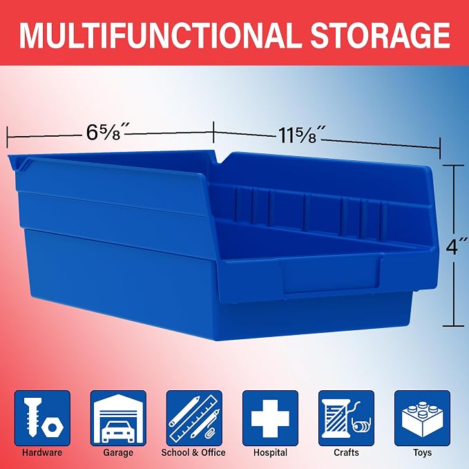 Akro-Mils 30130 Heavy Duty Plastic Shelf Bins, 12"x 6.5"x 4", Red, 12-Pk | Heavy Duty Nesting Storage Bins for Garage, Closet, Refrigerator, Kitchen, Cabinet, Drawer Organization, Pantry Organization - Image 3