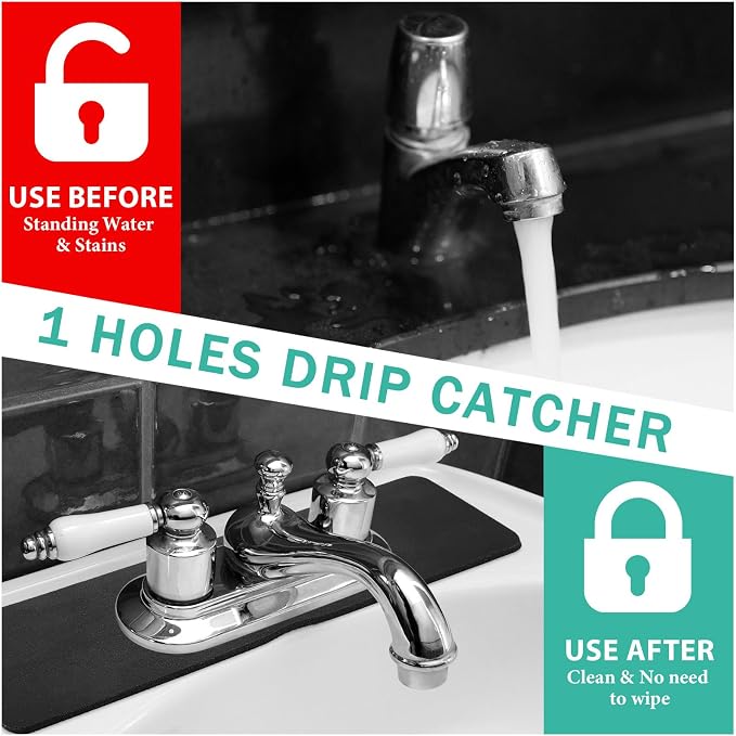 Tioncy 2 Pcs Faucet Mat Sink Splash Guard Oval-hole Oval Splash Pad for Kitchen Sink Oval Base Diatomite Faucet Mat for Bathroom Absorbent Mat Splatter Screens(Black) - Image 4