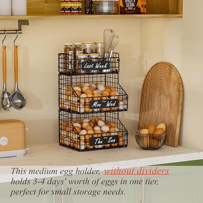 Egg Holder Countertop with DIY Nameplate for Egg Storage, Egg Container | 3-Tier Stackable Wire Baskets, Countertop Egg Organizer for Home & Farm Fresh Eggs, Wall-Mounted, L Size, Patent Pending - Image 5