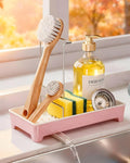 Minimalist Sink Caddy, Rustproof Sponge Holder for Kitchen Sink Pink | Large Rustproof countertop organizer with 304 stainless steel brush holder, raised ridges and silicone drain tube by Unknown
