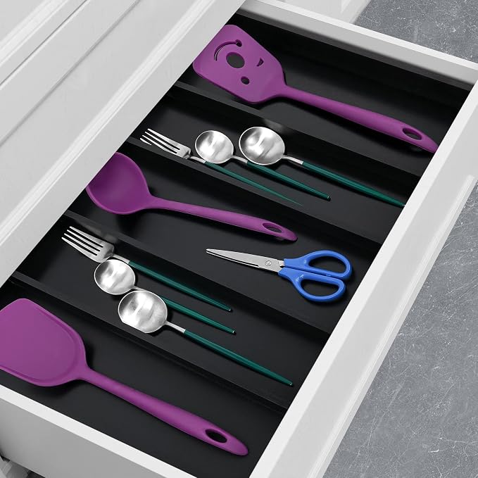 Utoplike Bamboo Drawer Organizer Kitchen Utensils, Silverware Tray Black | Adjustable Cutlery Holder Organiser, Expandable Drawer Divider for Flatware, Knives in Kitchen, Bedroom, Livingroom, 3-5 Slot - Image 6