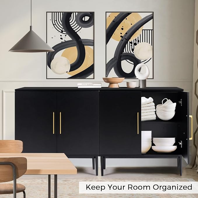 Set of 2 Black Storage Cabinet with Doors, Modern Accent Cabinet, Free Standing Cabinet with Adjustable Shelf, Wooden Buffet Sideboards for Living Room, Kitchen, Dining Room, Entryway - Image 7