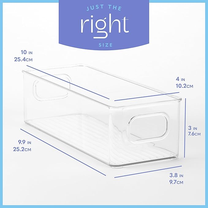 Plastic Food Storage Clear Container Bin with Handles for Organizing Kitchen, Pantry, Refrigerator, Freezer, Pantry, Cabinet, Closet, Bathroom. 10"X4"3" - Image 3