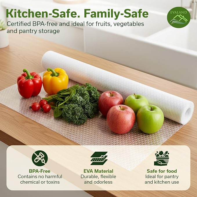 EVALAND Shelf Liner Cabinet Liner Non-Adhesive Drawer Liner 21.6 in x 20 FT | Non-Slip, Washable, Waterproof, Fridge Liners, Contact Paper, Shelf Liners for Cabinets, Kitchen, Refrigerator, Clear - Image 6