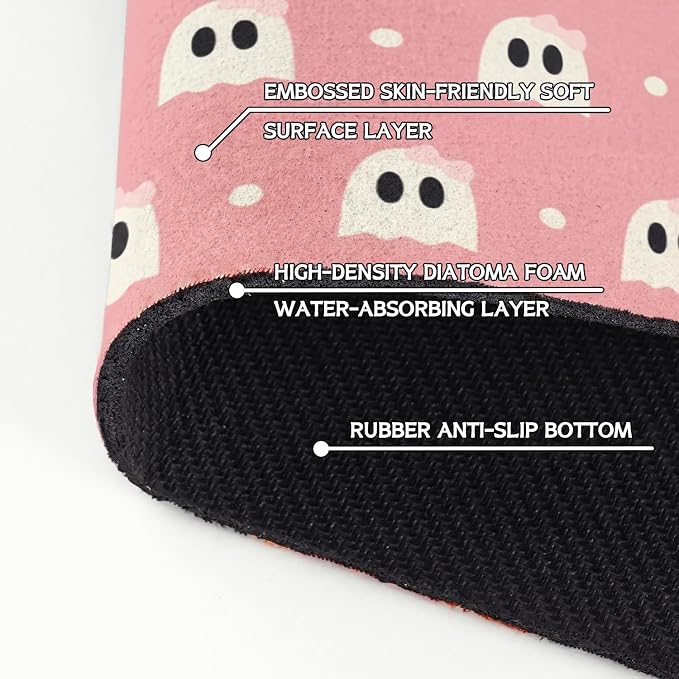 Halloween Kitchen Sink Splash Guard Faucet Mat,Pink Cute Ghosts Halloween Faucet Non-Slip Absorbent Mat,Farmhouse Sink Splash Guard Behind Faucet for Kitchen Bathroom,15"x5.5" - Image 5