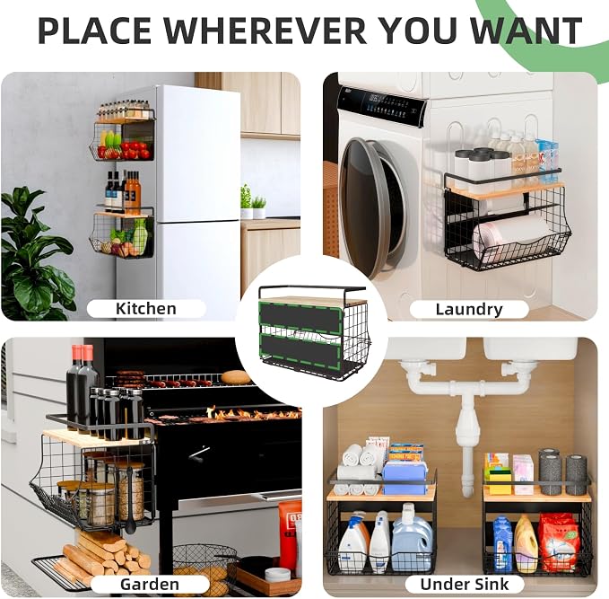 3-Tier Magnetic Shelf for Fridge with Divider & Bamboo Top, Fruit Basket Potato and Onion Storage Bins, Kitchen Large Container Magnetic Spice Rack for Refrigerator, Kitchen Counter, Fridge Organizer - Image 7